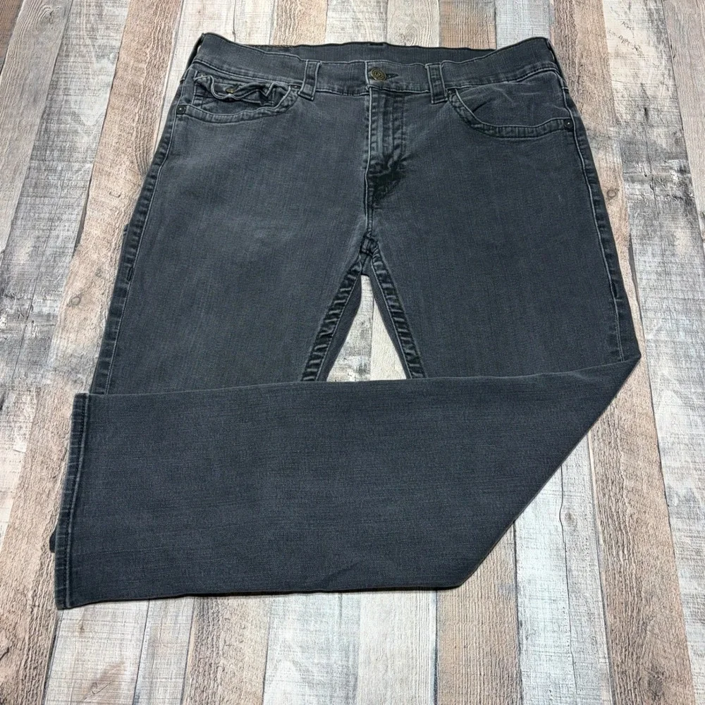 True Religion Ricky Jeans Mens 36 Faded Black Relaxed Straight Flap Pocket Y2K